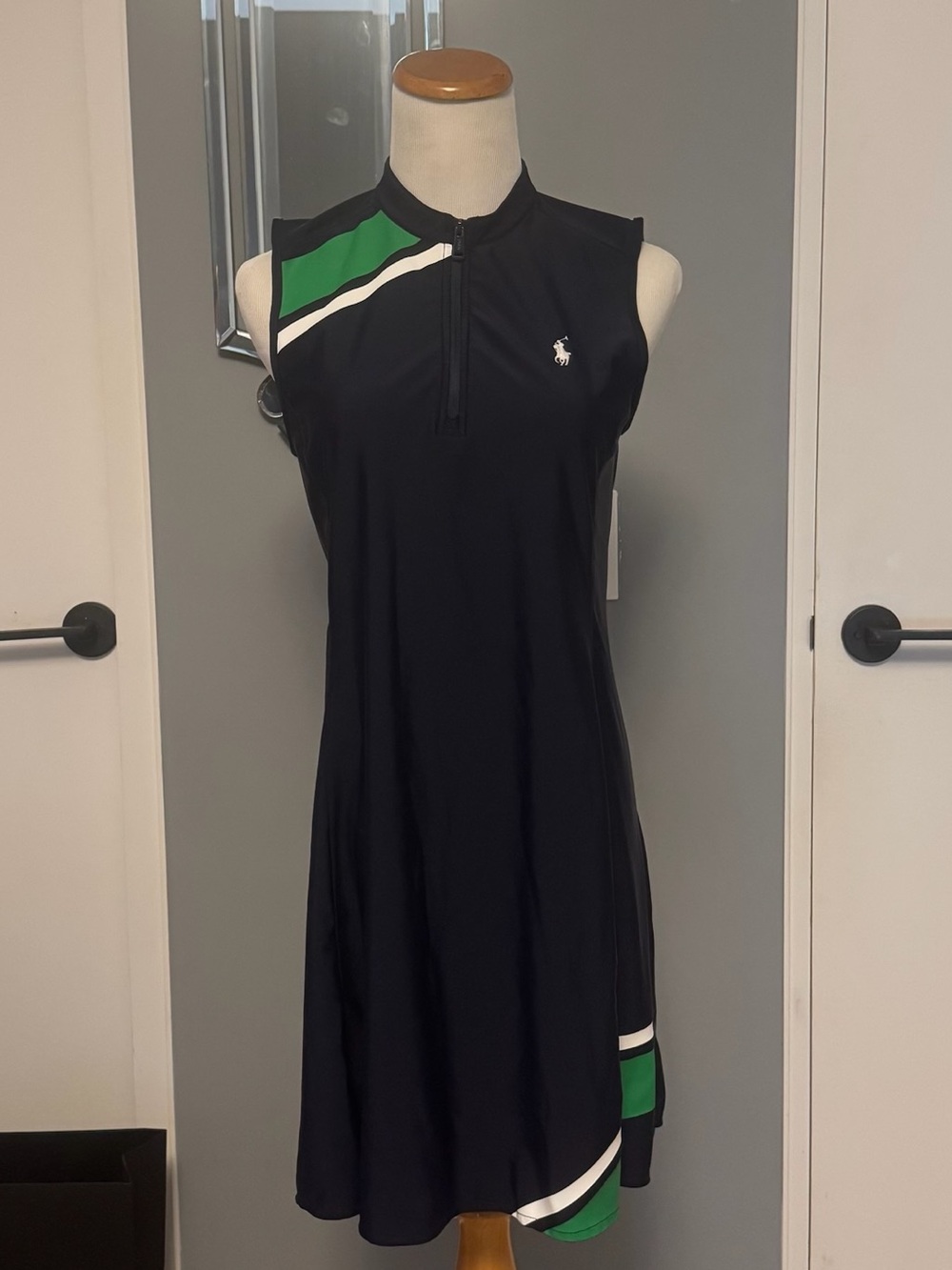 Ralph Lauren Navy tennis Dress Green & White Panels US open